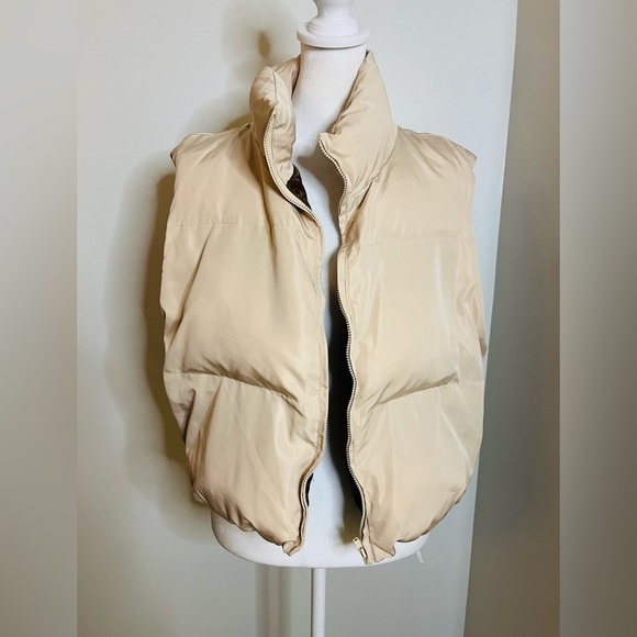 SHEIN Cropped Puffer Vest - Beige/Brown-SHEIN, Medium - Picture 1 of 7